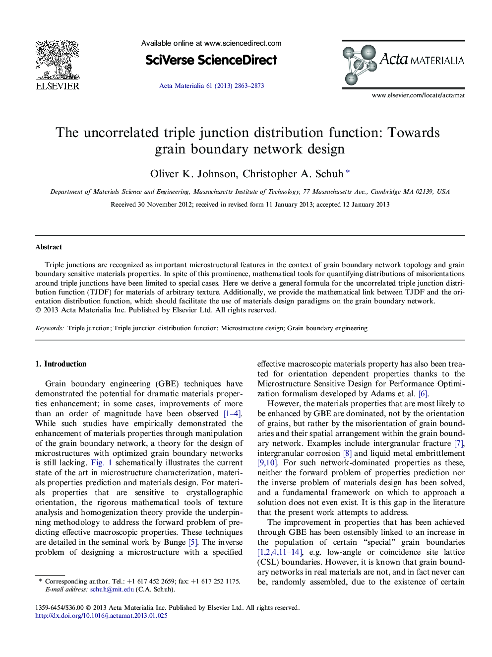 The uncorrelated triple junction distribution function: Towards grain boundary network design