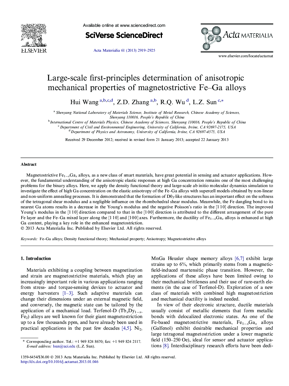 Large-scale first-principles determination of anisotropic mechanical properties of magnetostrictive Fe-Ga alloys