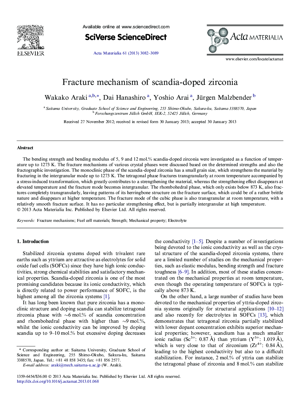 Fracture mechanism of scandia-doped zirconia