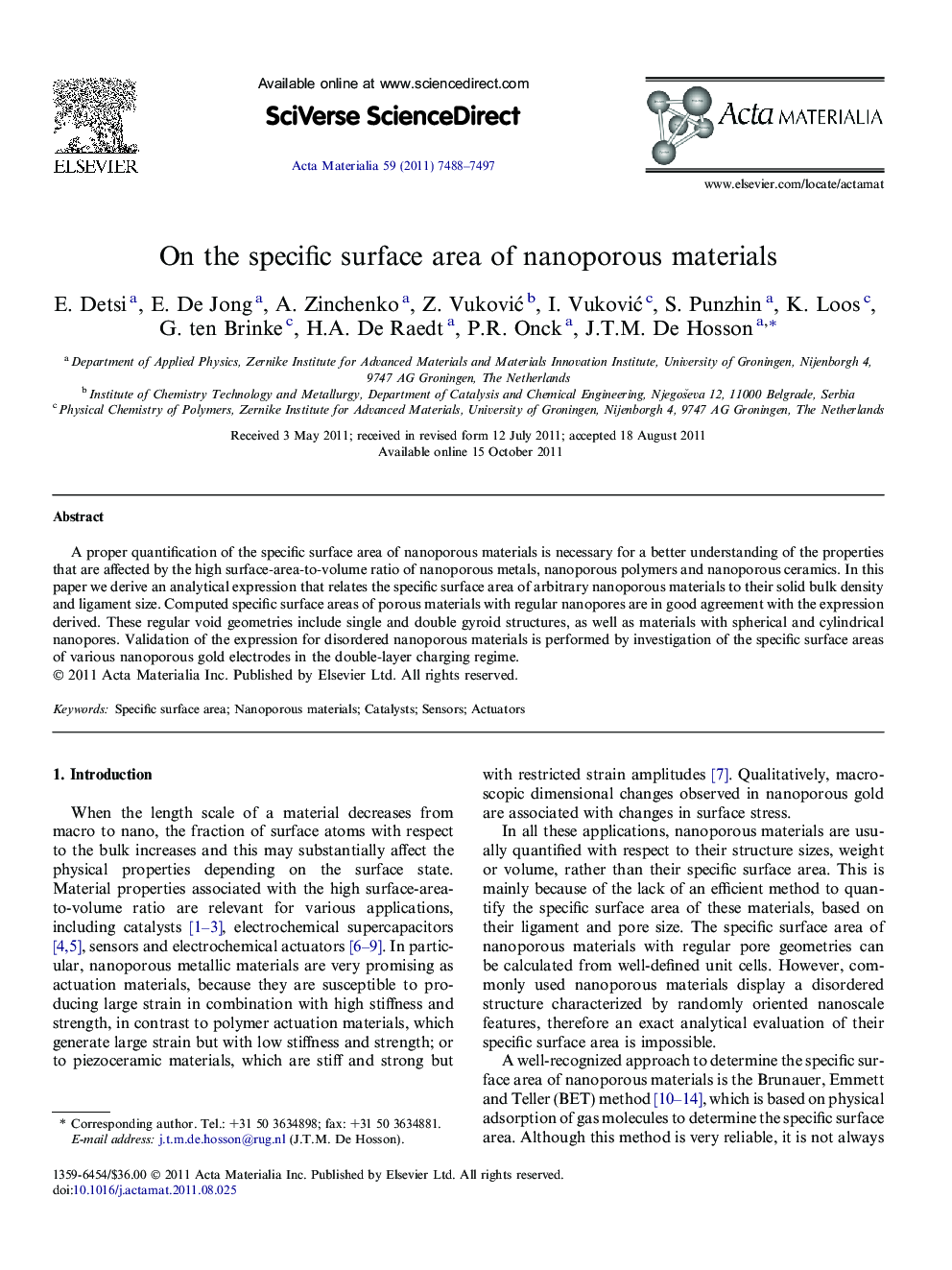 On the specific surface area of nanoporous materials