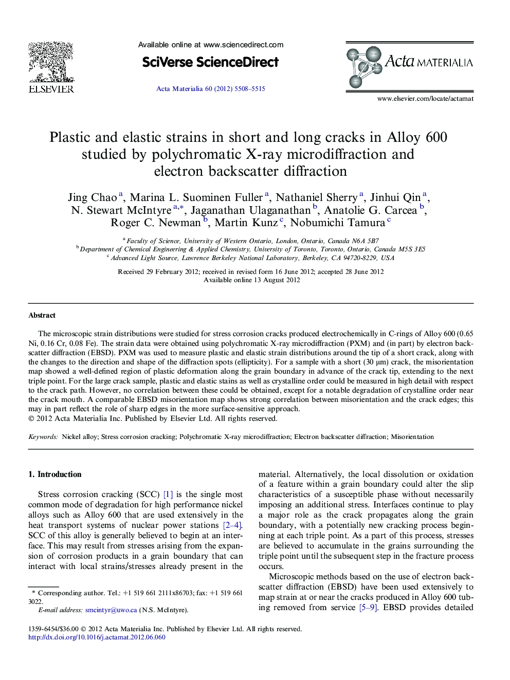 Plastic and elastic strains in short and long cracks in Alloy 600 studied by polychromatic X-ray microdiffraction and electron backscatter diffraction