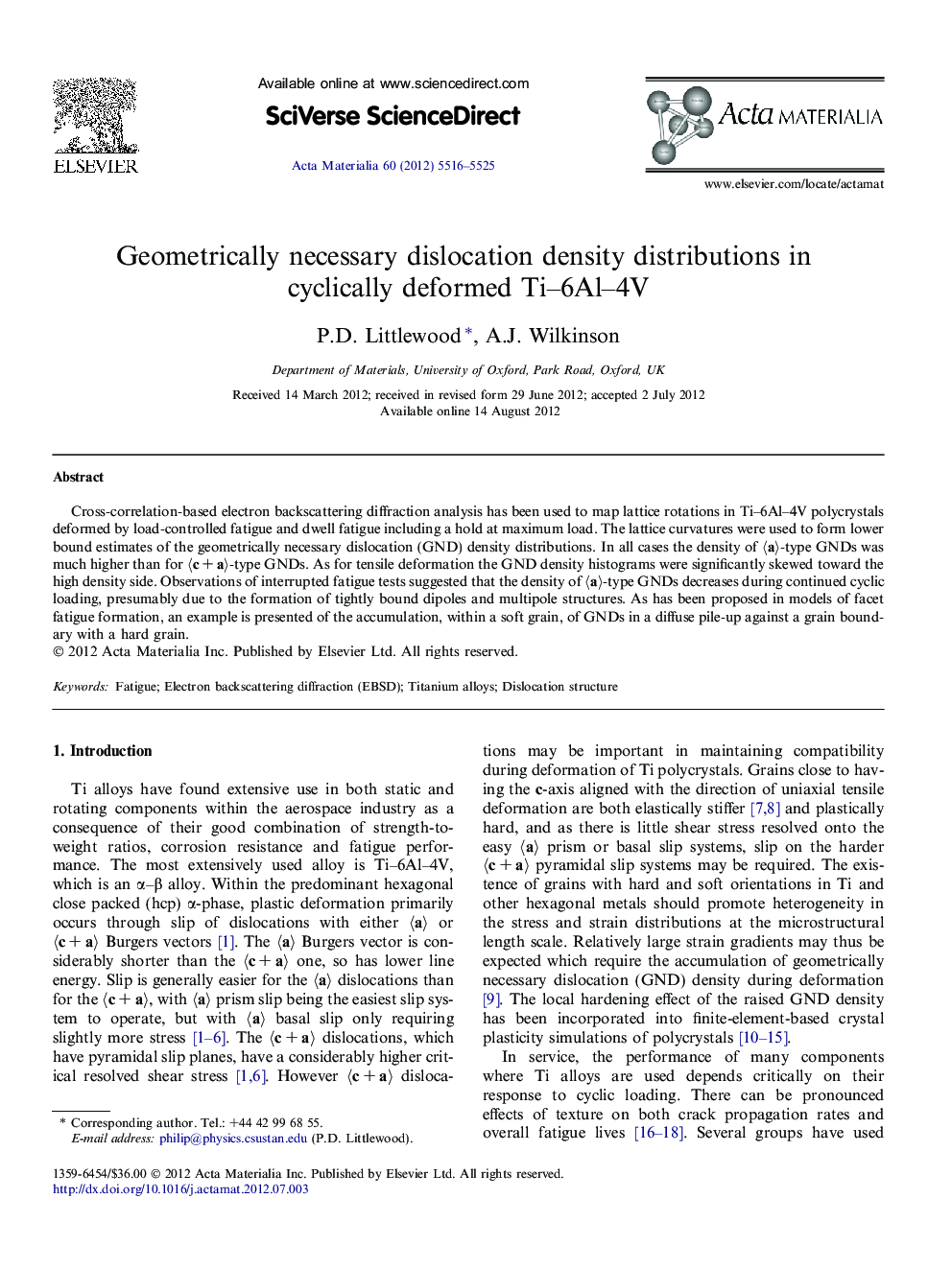 Geometrically necessary dislocation density distributions in cyclically deformed Ti-6Al-4V