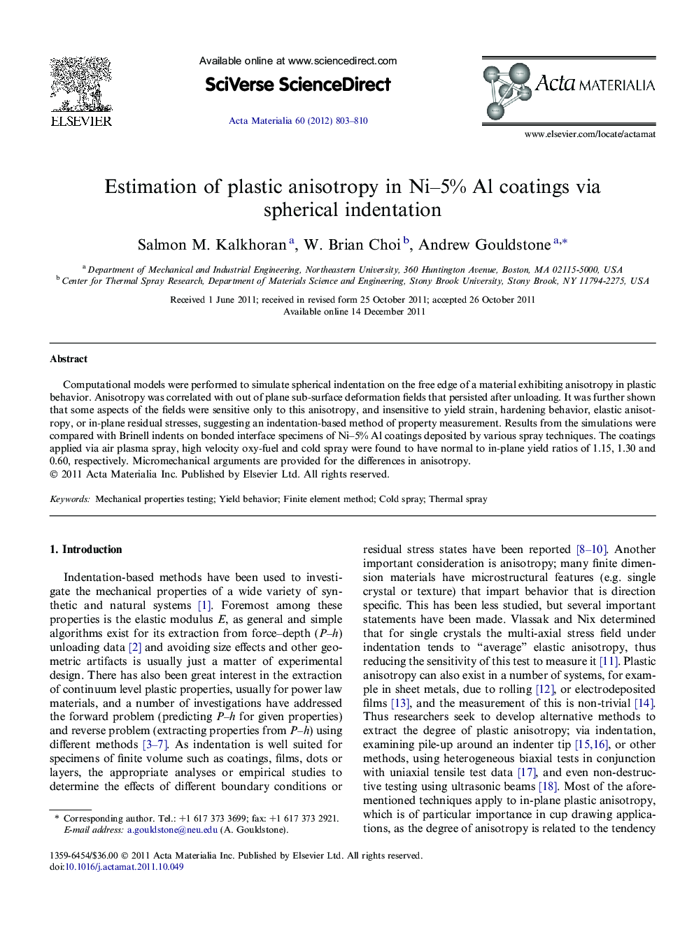 Estimation of plastic anisotropy in Ni-5% Al coatings via spherical indentation
