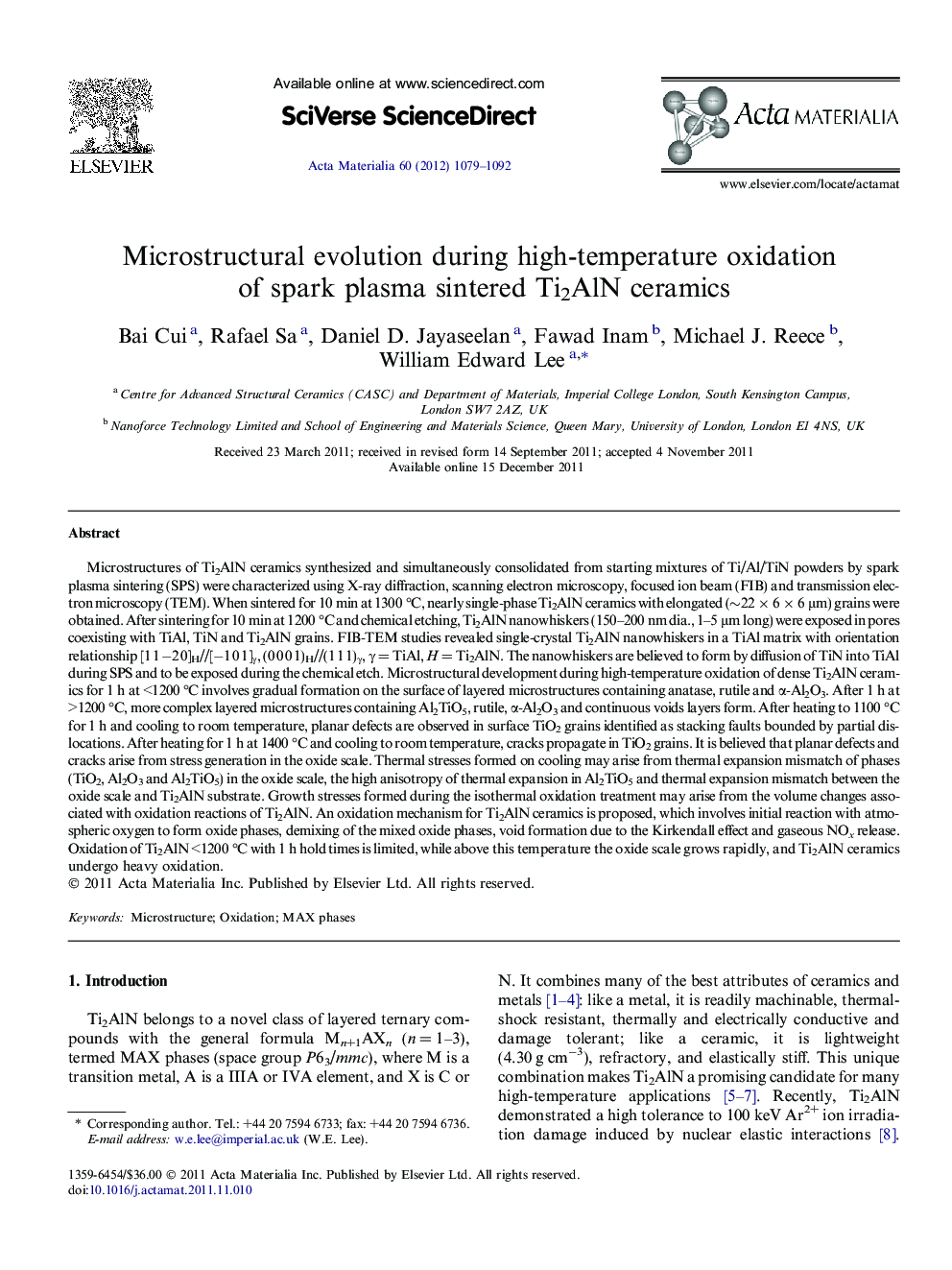 Microstructural evolution during high-temperature oxidation of spark plasma sintered Ti2AlN ceramics