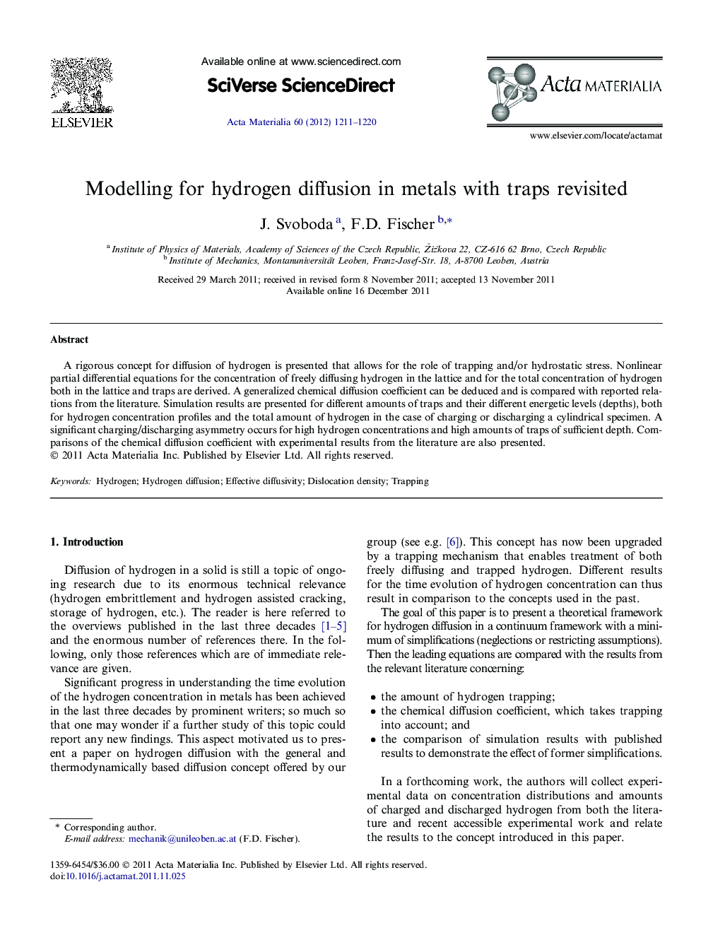 Modelling for hydrogen diffusion in metals with traps revisited