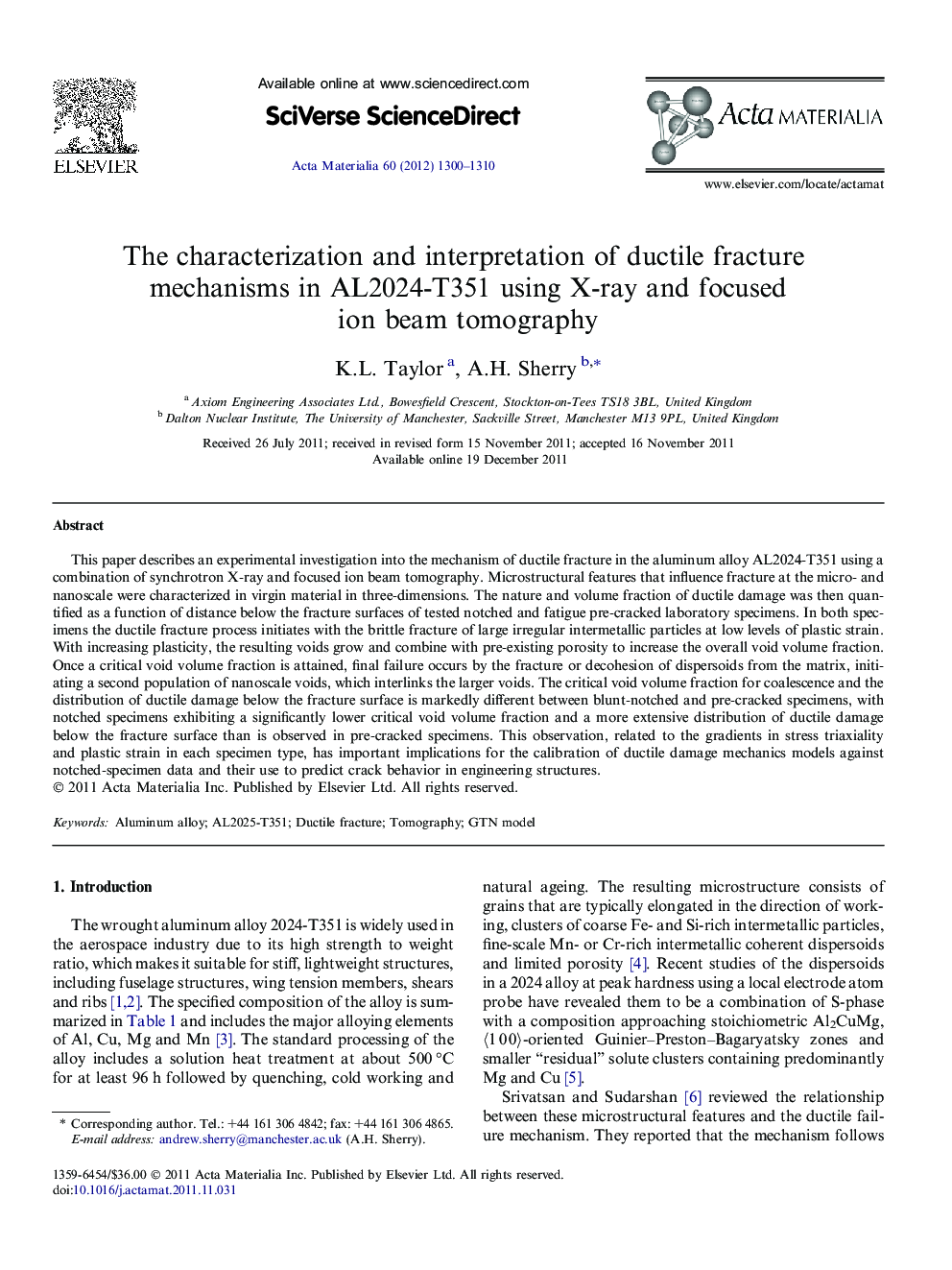 The characterization and interpretation of ductile fracture mechanisms in AL2024-T351 using X-ray and focused ion beam tomography