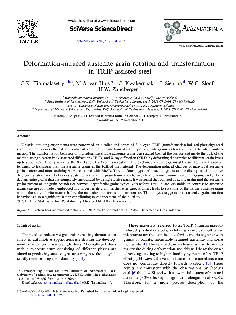 Deformation-induced austenite grain rotation and transformation in TRIP-assisted steel