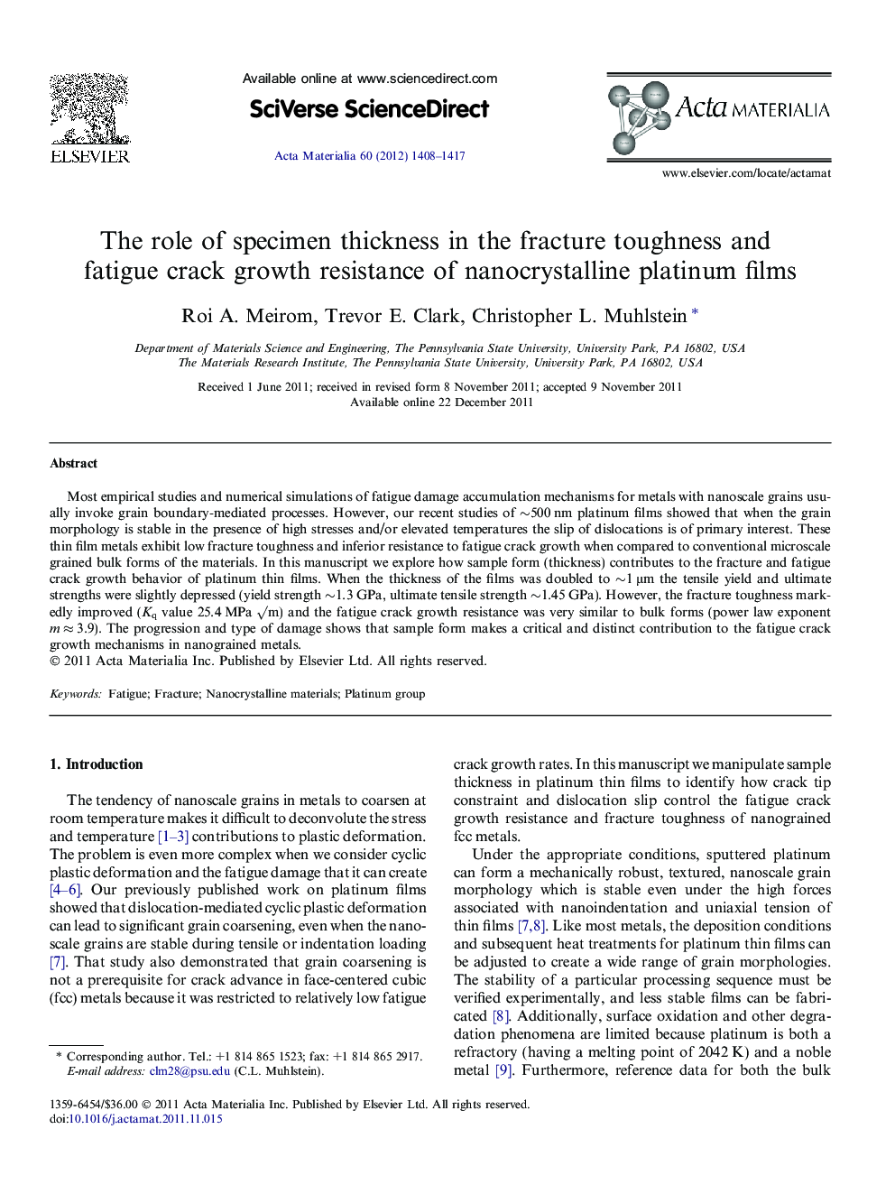 The role of specimen thickness in the fracture toughness and fatigue crack growth resistance of nanocrystalline platinum films