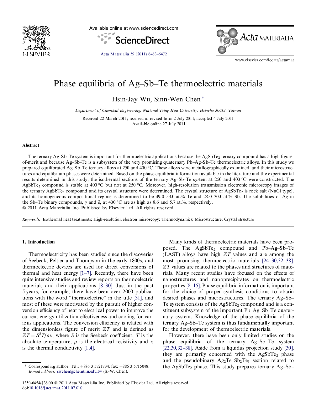 Phase equilibria of Ag-Sb-Te thermoelectric materials