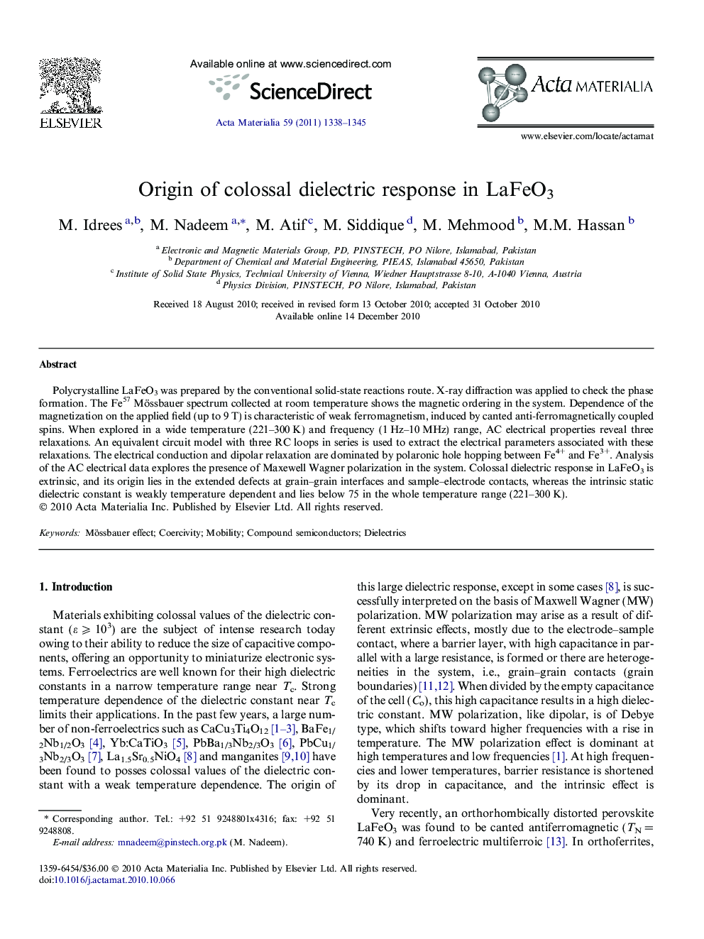 Origin of colossal dielectric response in LaFeO3
