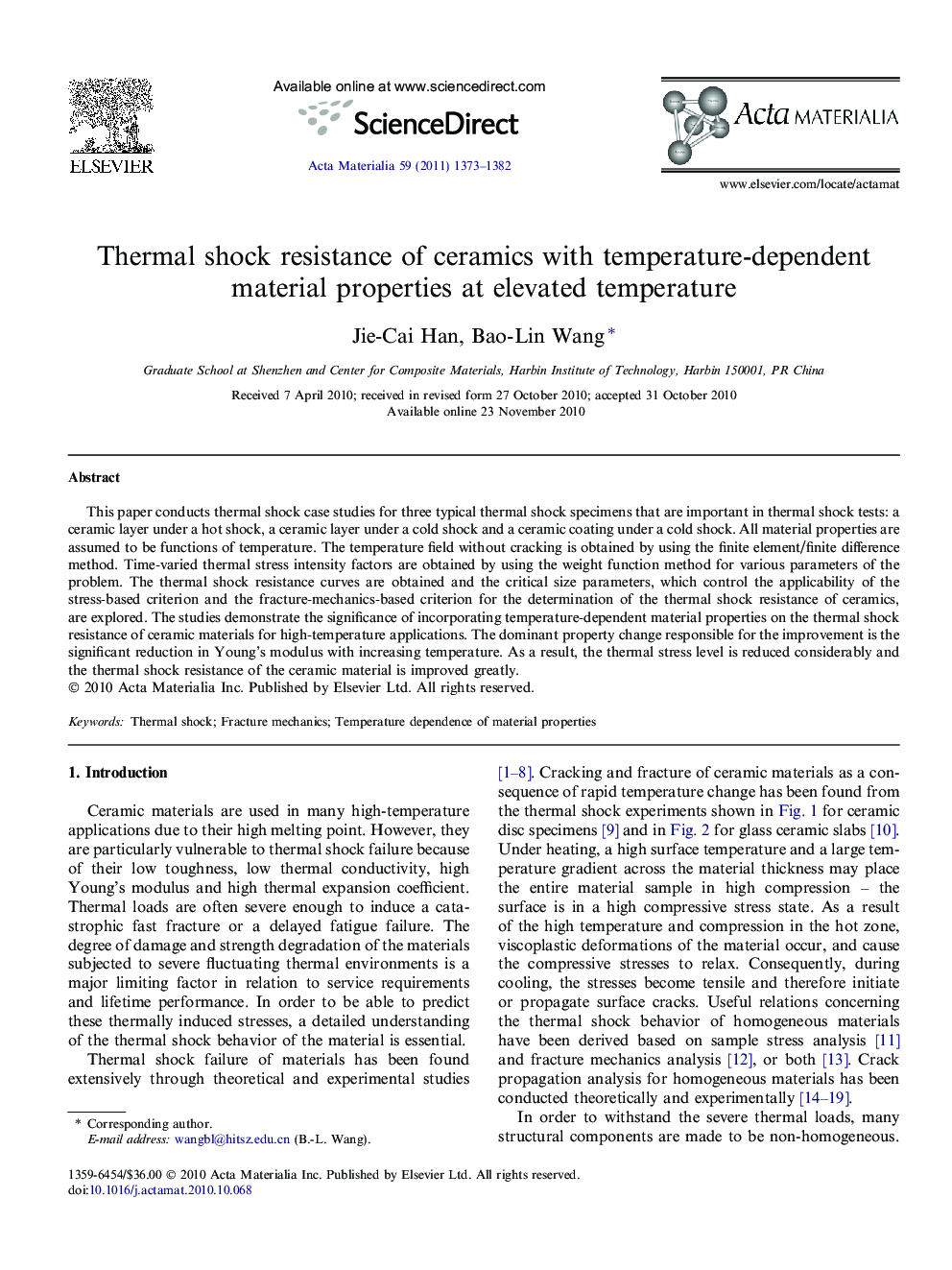 Thermal shock resistance of ceramics with temperature-dependent material properties at elevated temperature