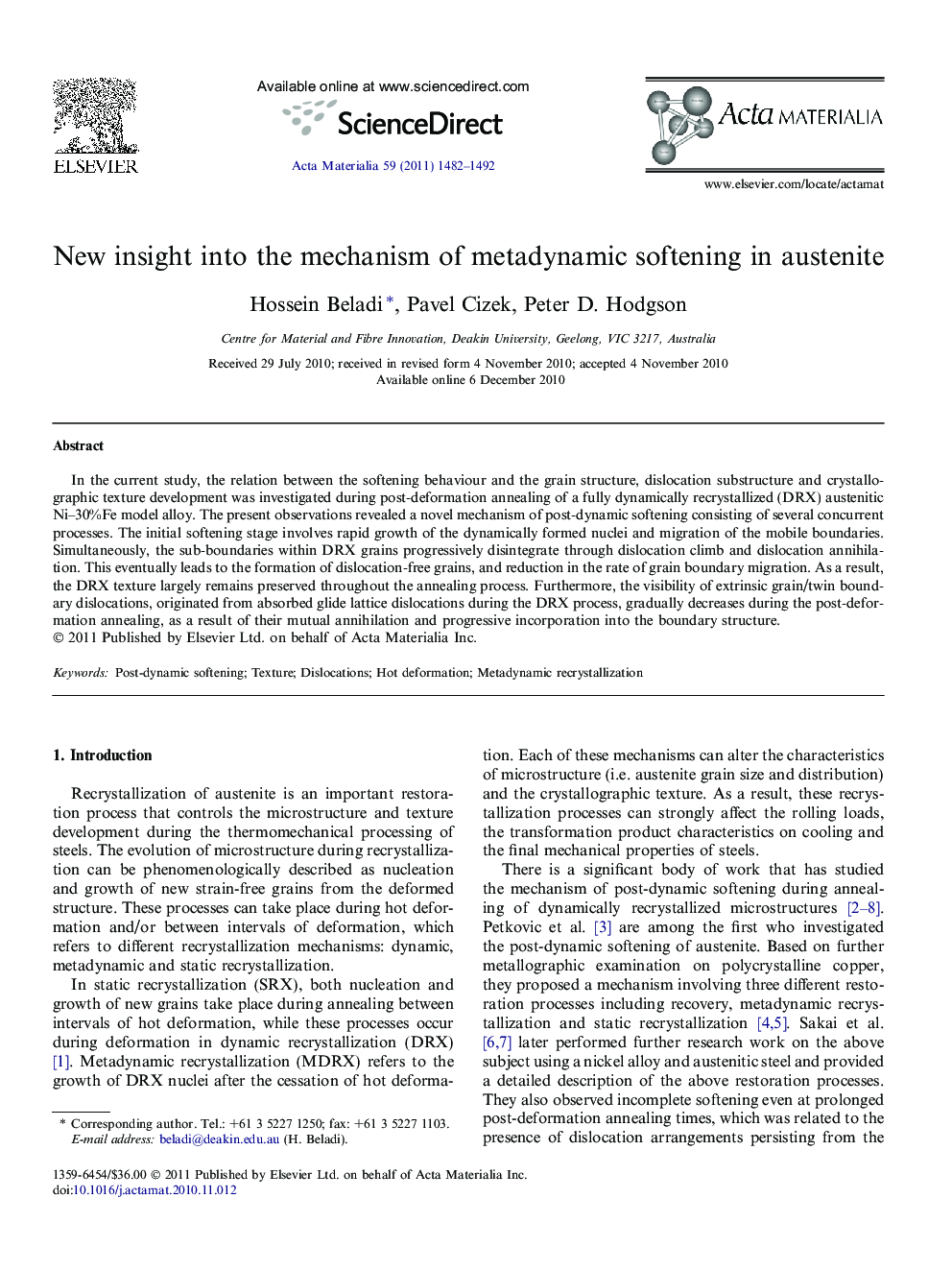 New insight into the mechanism of metadynamic softening in austenite