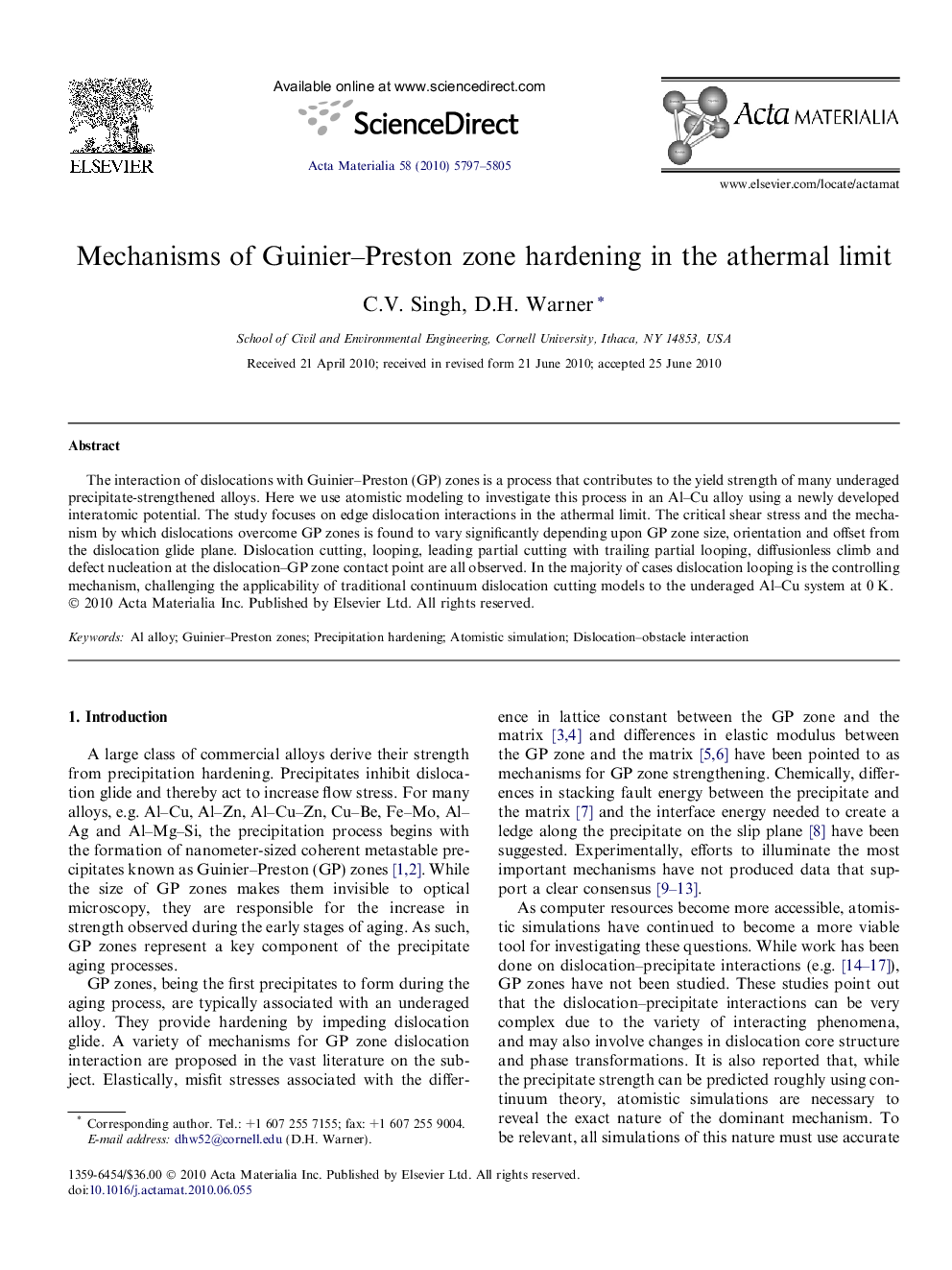 Mechanisms of Guinier-Preston zone hardening in the athermal limit