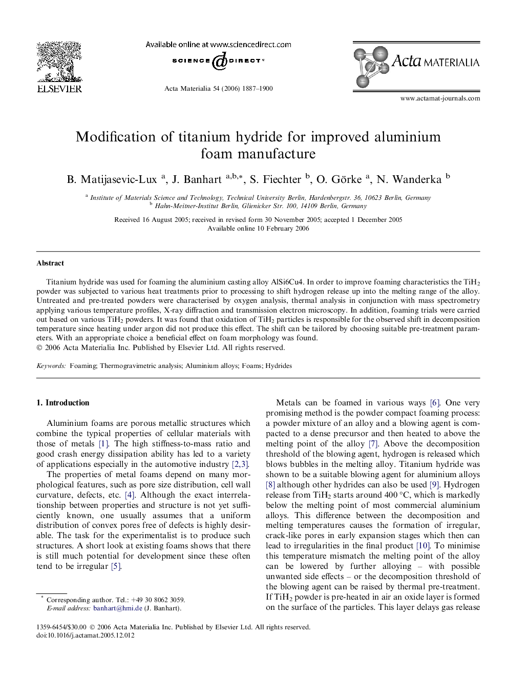 Modification of titanium hydride for improved aluminium foam manufacture