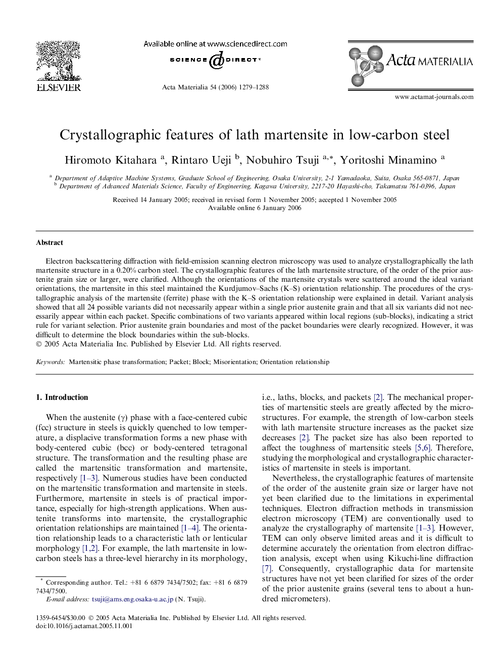 Crystallographic features of lath martensite in low-carbon steel