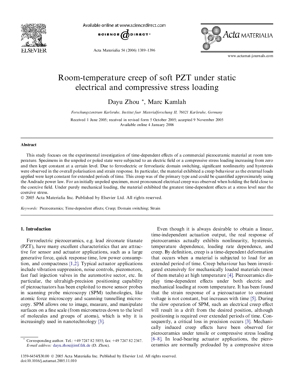 Room-temperature creep of soft PZT under static electrical and compressive stress loading