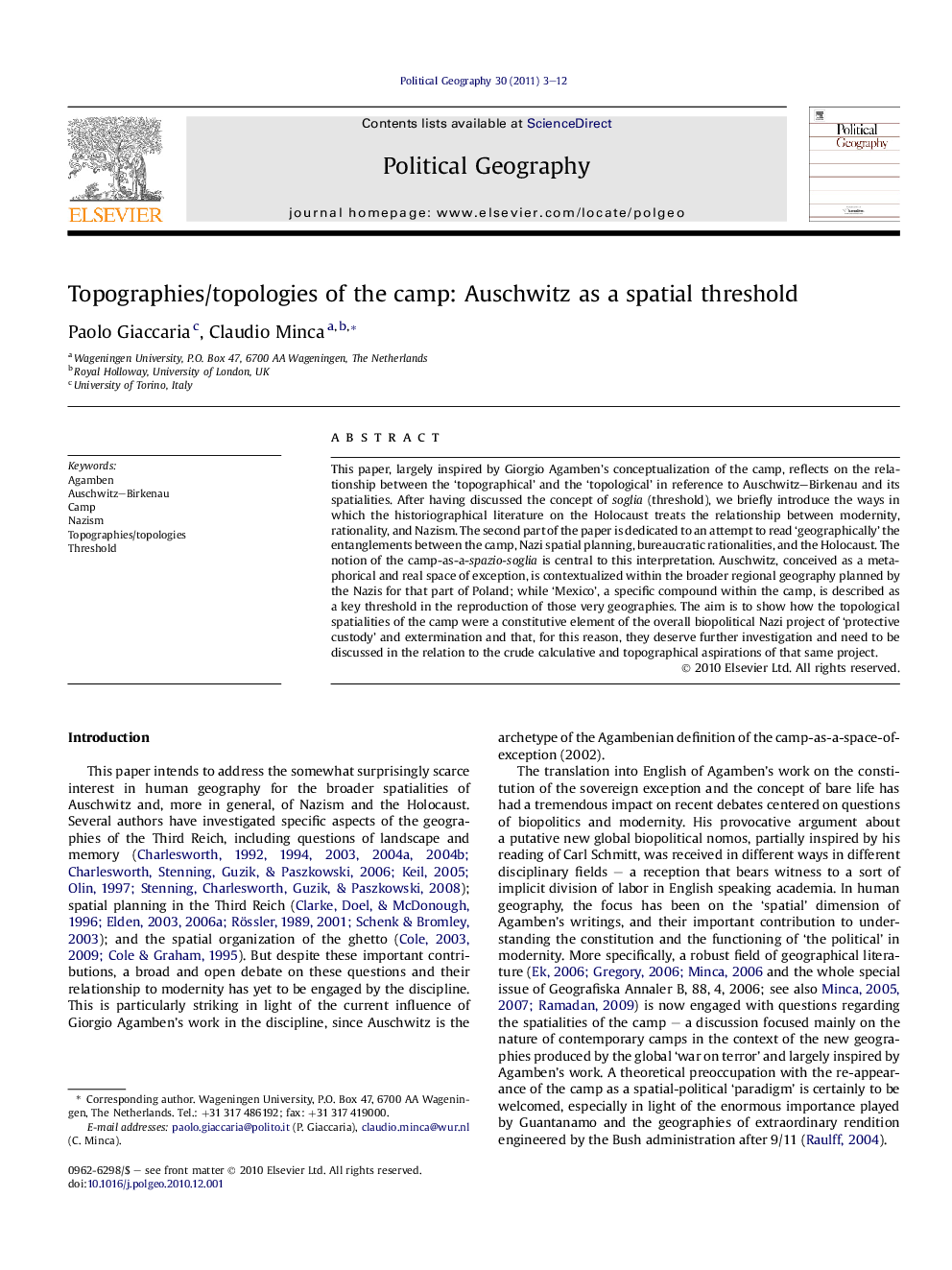 Topographies/topologies of the camp: Auschwitz as a spatial threshold