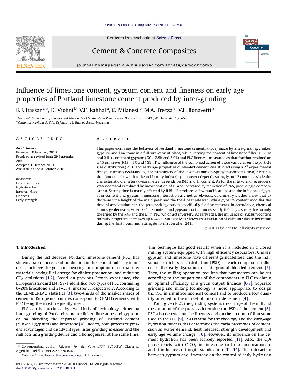 Influence of limestone content, gypsum content and fineness on early age properties of Portland limestone cement produced by inter-grinding