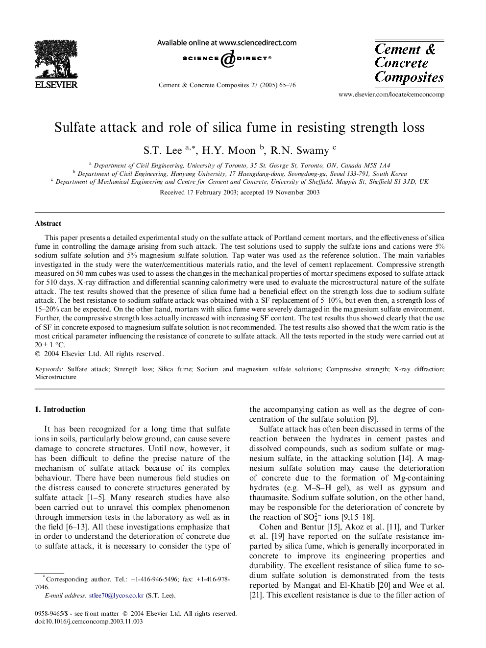 Sulfate attack and role of silica fume in resisting strength loss