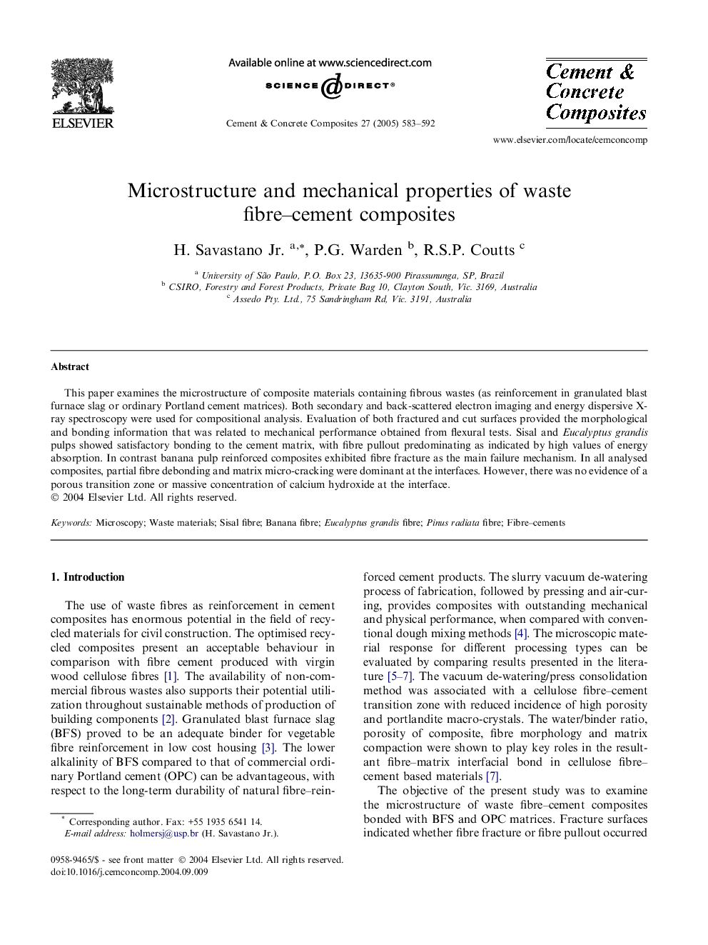 Microstructure and mechanical properties of waste fibre-cement composites