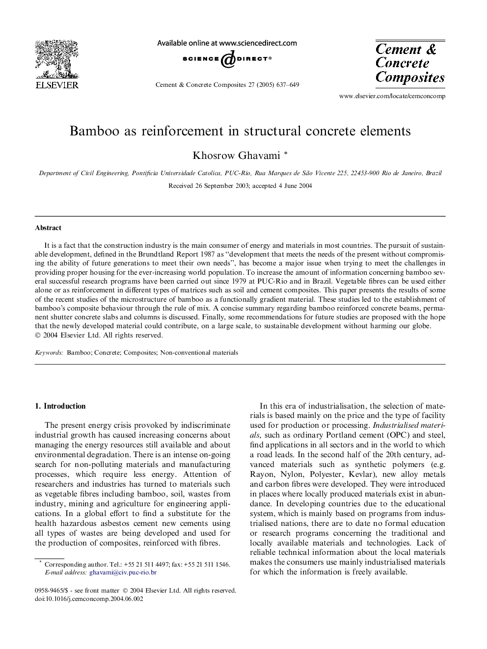 Bamboo as reinforcement in structural concrete elements