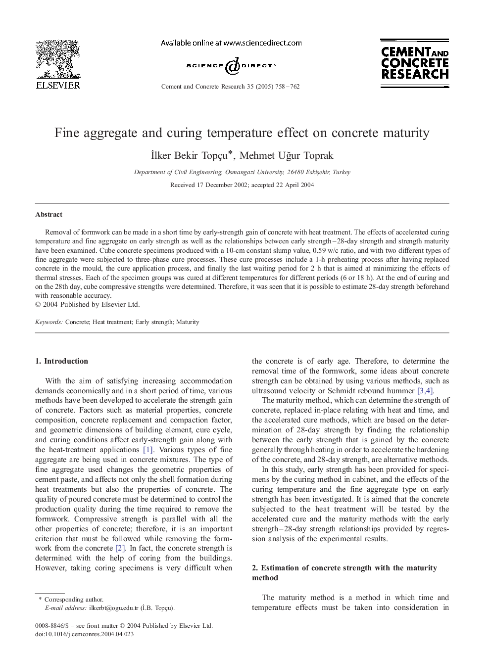 Fine aggregate and curing temperature effect on concrete maturity