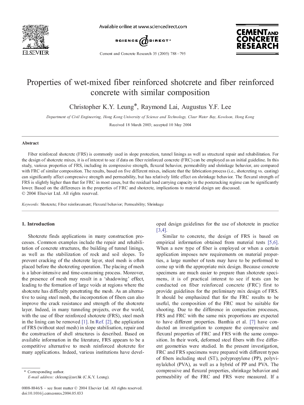 Properties of wet-mixed fiber reinforced shotcrete and fiber reinforced concrete with similar composition