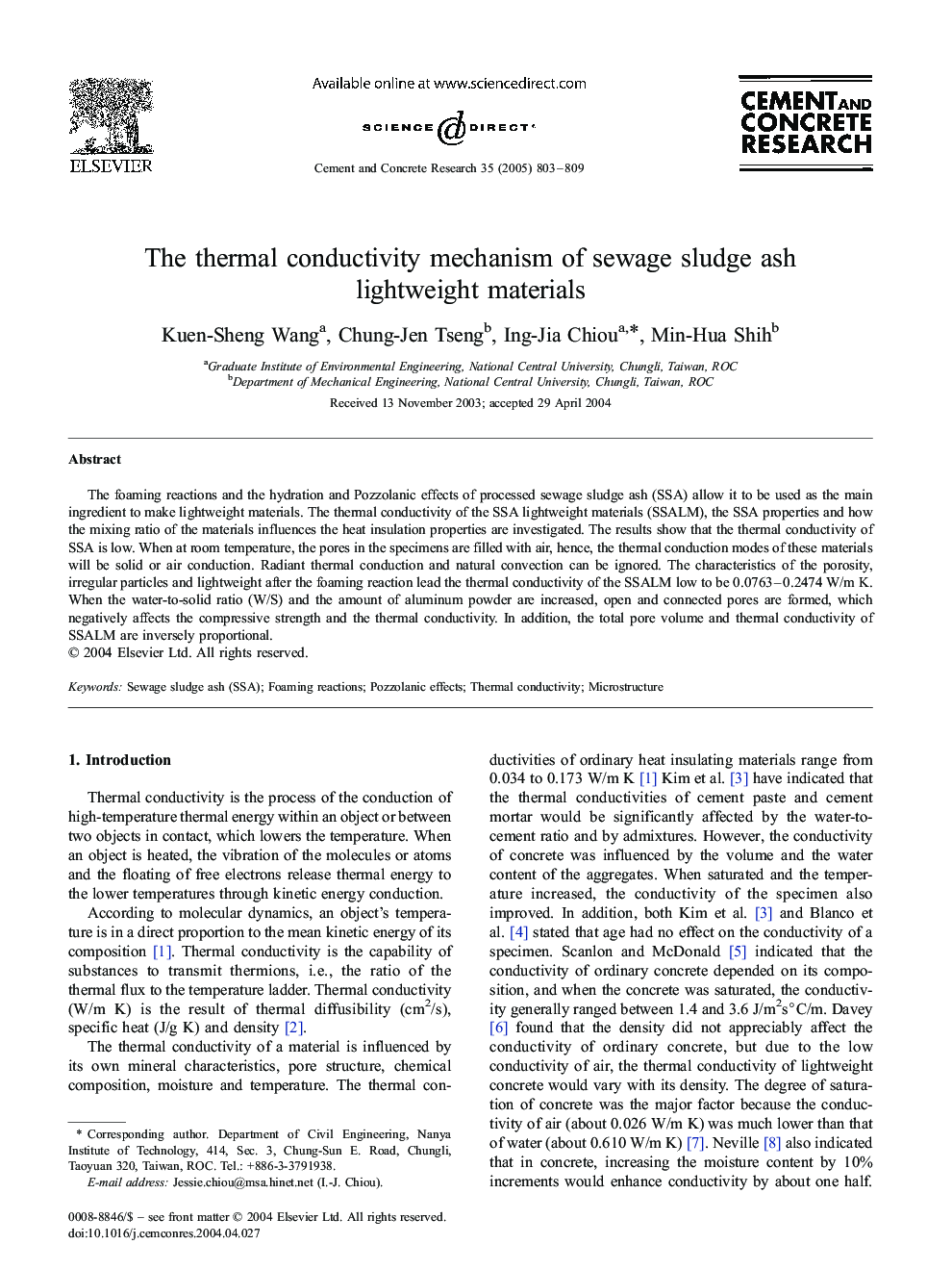 The thermal conductivity mechanism of sewage sludge ash lightweight materials