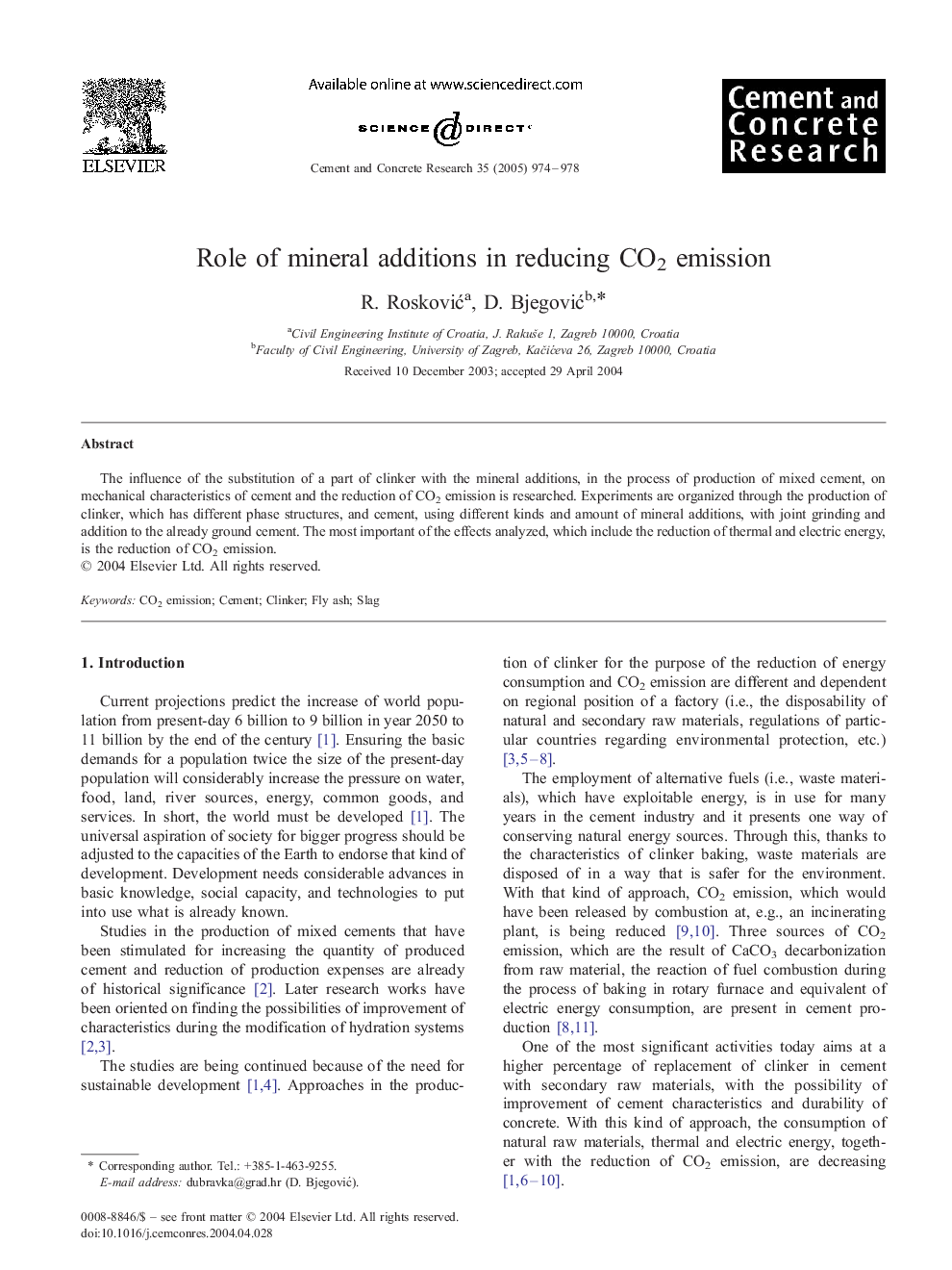 Role of mineral additions in reducing CO2 emission