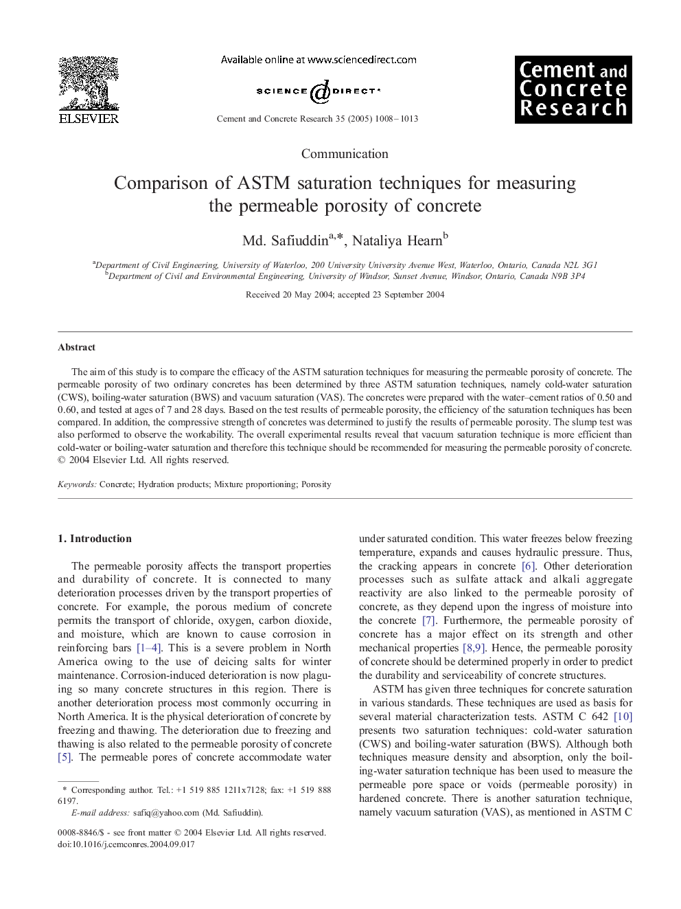 Comparison of ASTM saturation techniques for measuring the permeable porosity of concrete