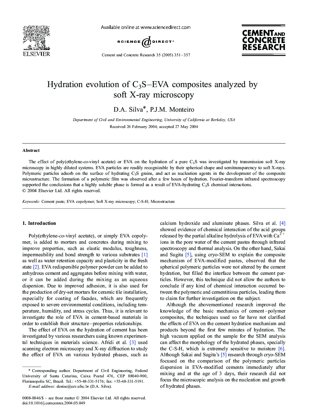 Hydration evolution of C3S-EVA composites analyzed by soft X-ray microscopy