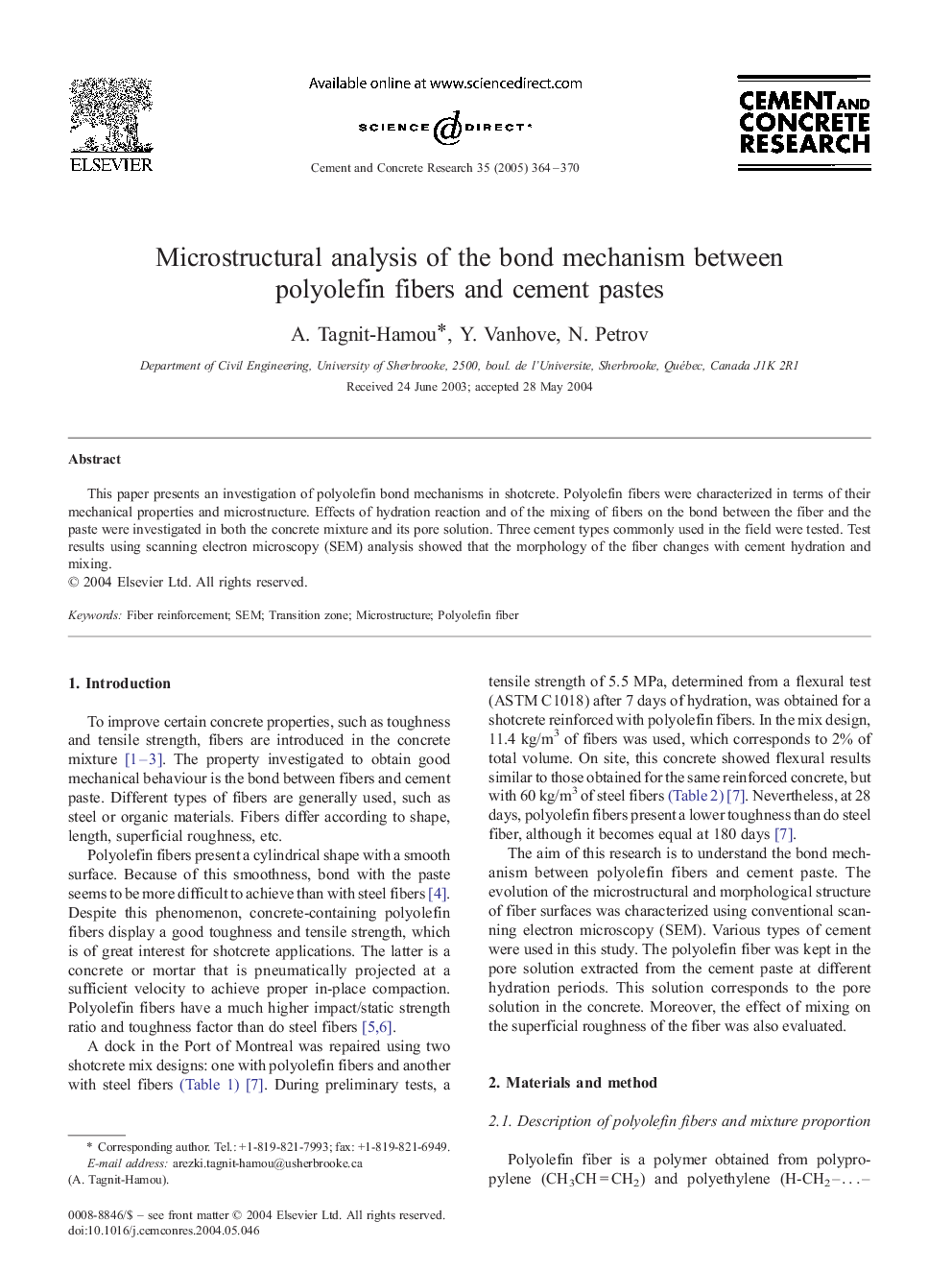 Microstructural analysis of the bond mechanism between polyolefin fibers and cement pastes