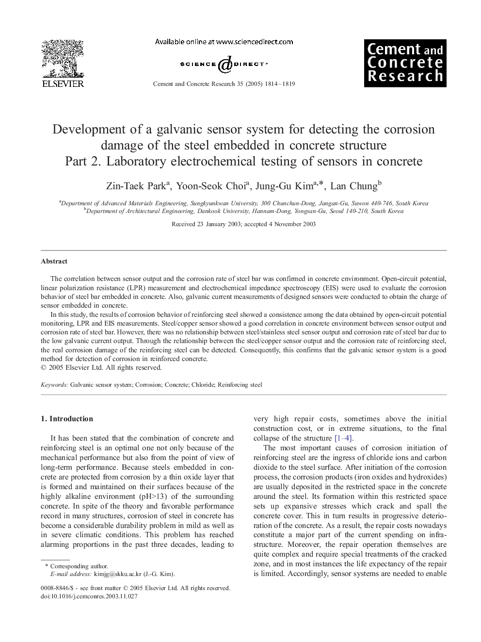 Development of a galvanic sensor system for detecting the corrosion damage of the steel embedded in concrete structure