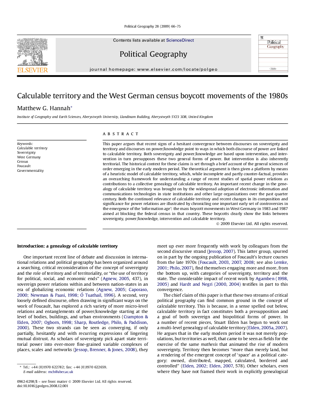 Calculable territory and the West German census boycott movements of the 1980s