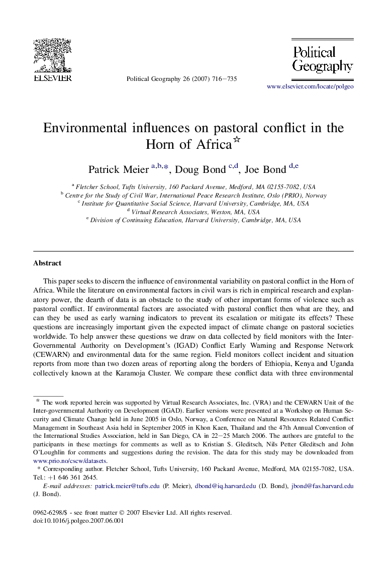 Environmental influences on pastoral conflict in the Horn of Africa 