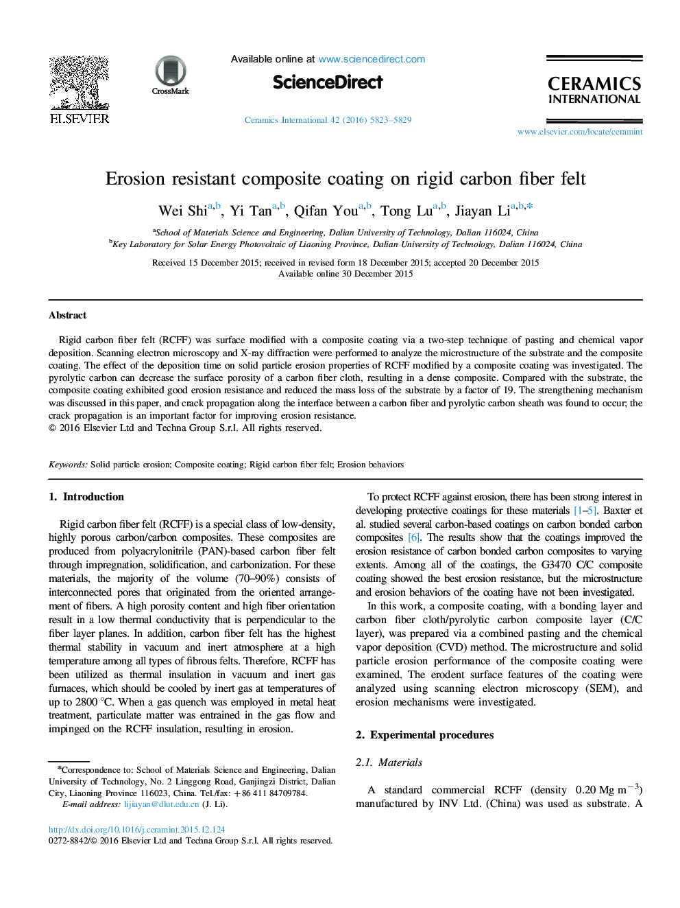 Erosion resistant composite coating on rigid carbon fiber felt