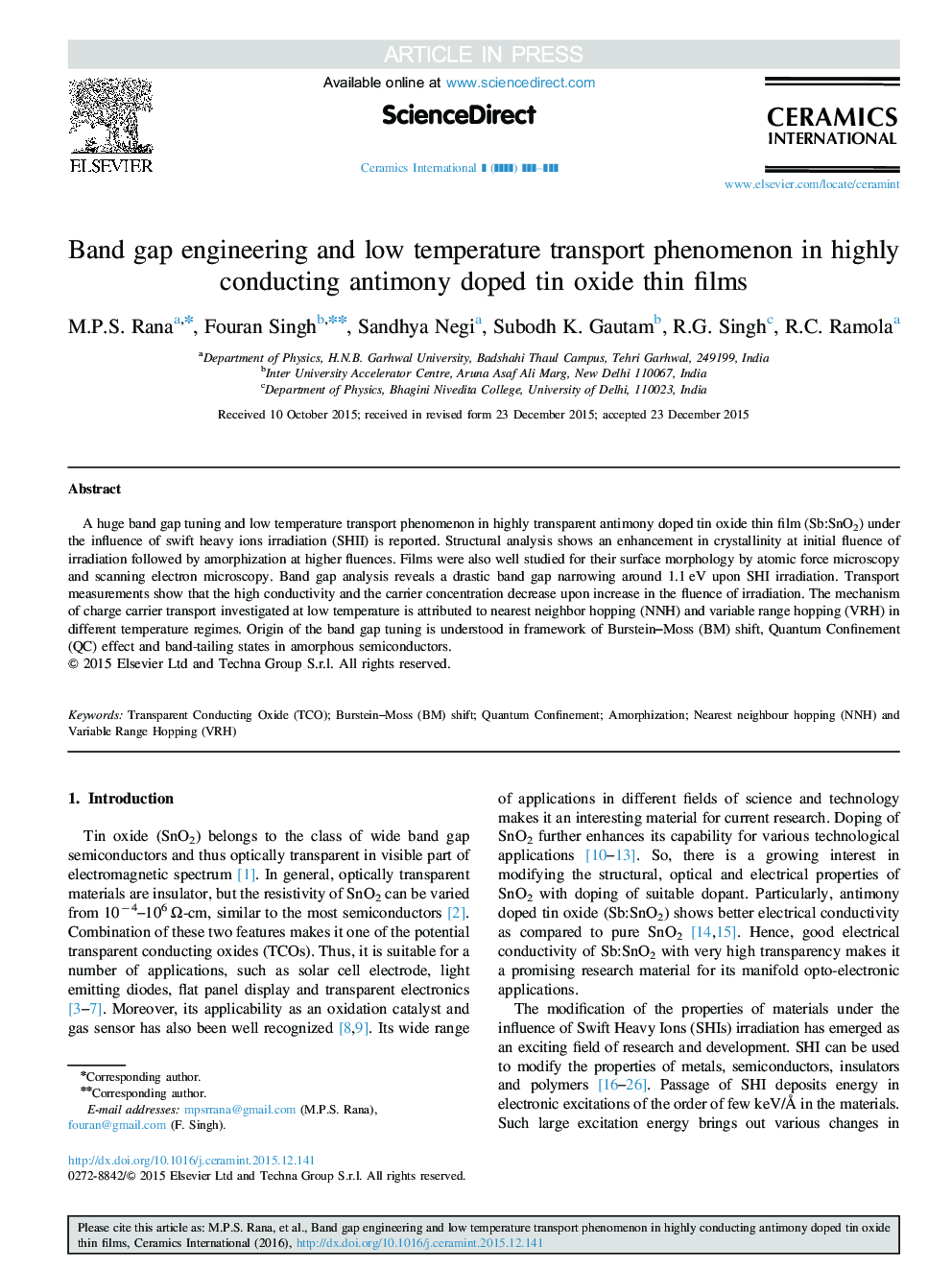 Band gap engineering and low temperature transport phenomenon in highly conducting antimony doped tin oxide thin films