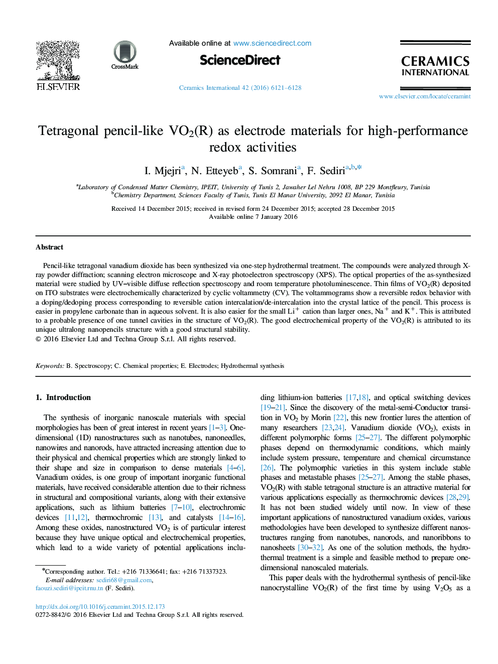 Tetragonal pencil-like VO2(R) as electrode materials for high-performance redox activities