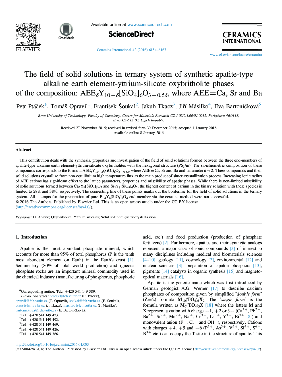 The field of solid solutions in ternary system of synthetic apatite-type alkaline earth element-yttrium-silicate oxybritholite phases of the composition: AEEÎ´Y10âÎ´[SiO4]6O3â0.5Î´, where AEE=Ca, Sr and Ba