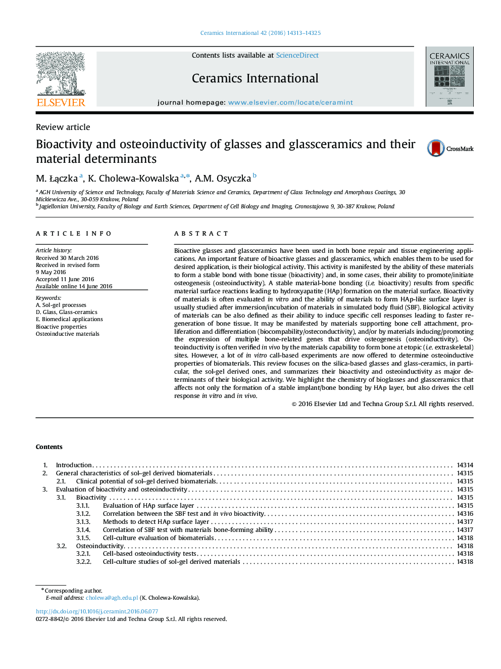عکس صفحه اول مقاله: Bioactivity and osteoinductivity of glasses and glassceramics and their material determinants Bioactivity and osteoinductivity of glasses and glassceramics and their material determinants