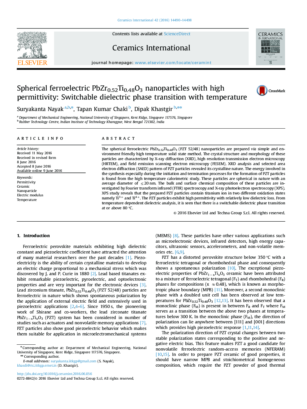 Spherical ferroelectric PbZr0.52Ti0.48O3 nanoparticles with high permittivity: Switchable dielectric phase transition with temperature