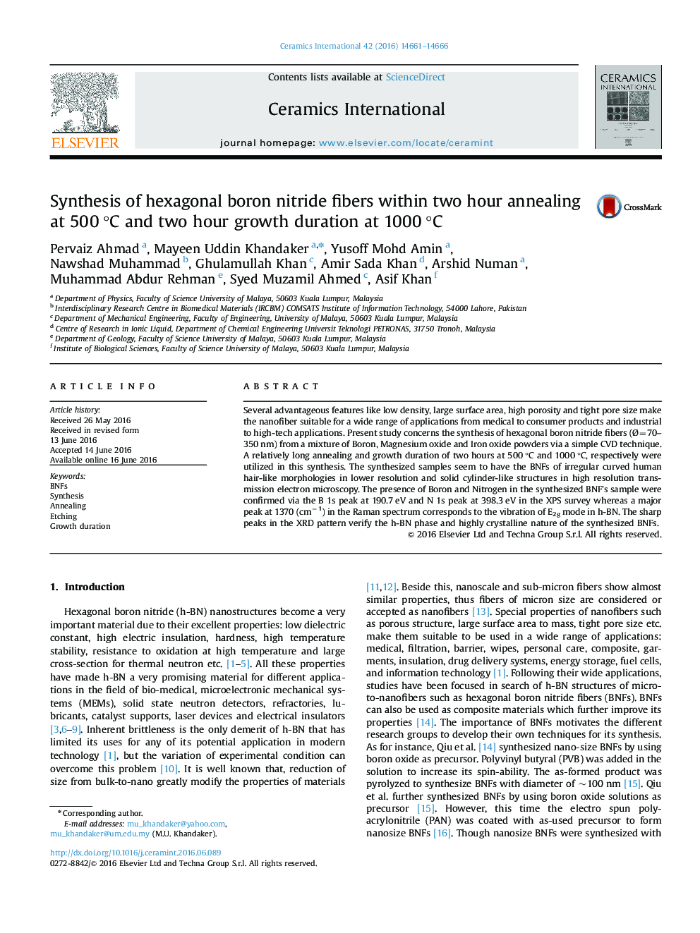 Synthesis of hexagonal boron nitride fibers within two hour annealing at 500Â Â°C and two hour growth duration at 1000Â Â°C