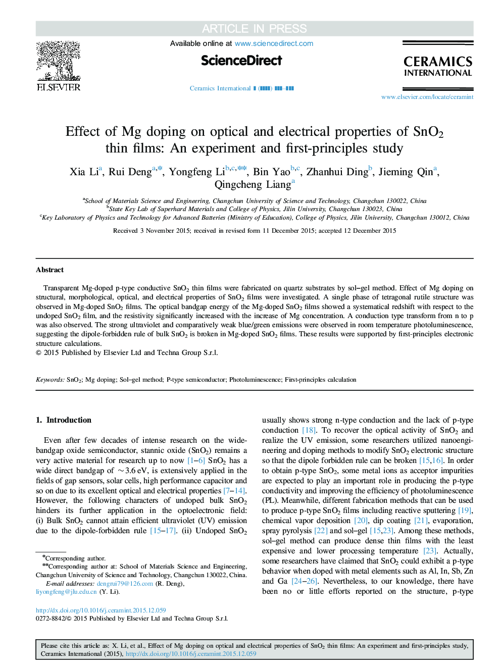 Effect of Mg doping on optical and electrical properties of SnO2 thin films: An experiment and first-principles study