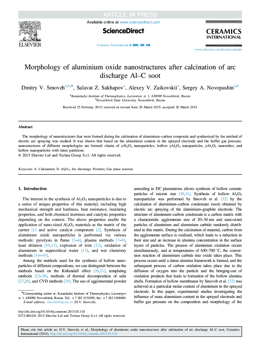 Morphology of aluminium oxide nanostructures after calcination of arc discharge Al-C soot