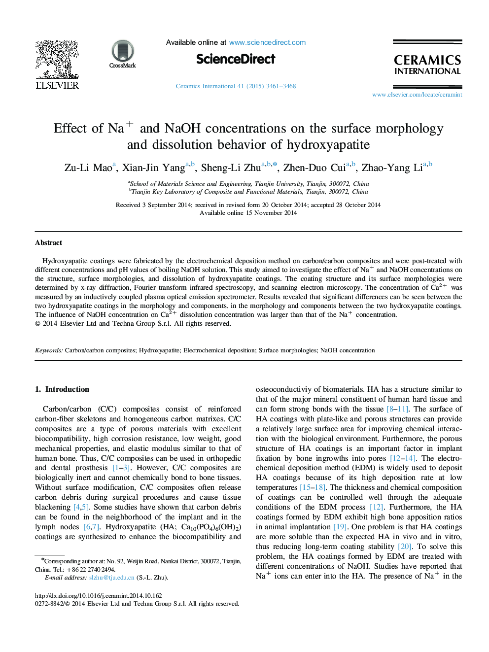 Effect of Na+ and NaOH concentrations on the surface morphology and dissolution behavior of hydroxyapatite