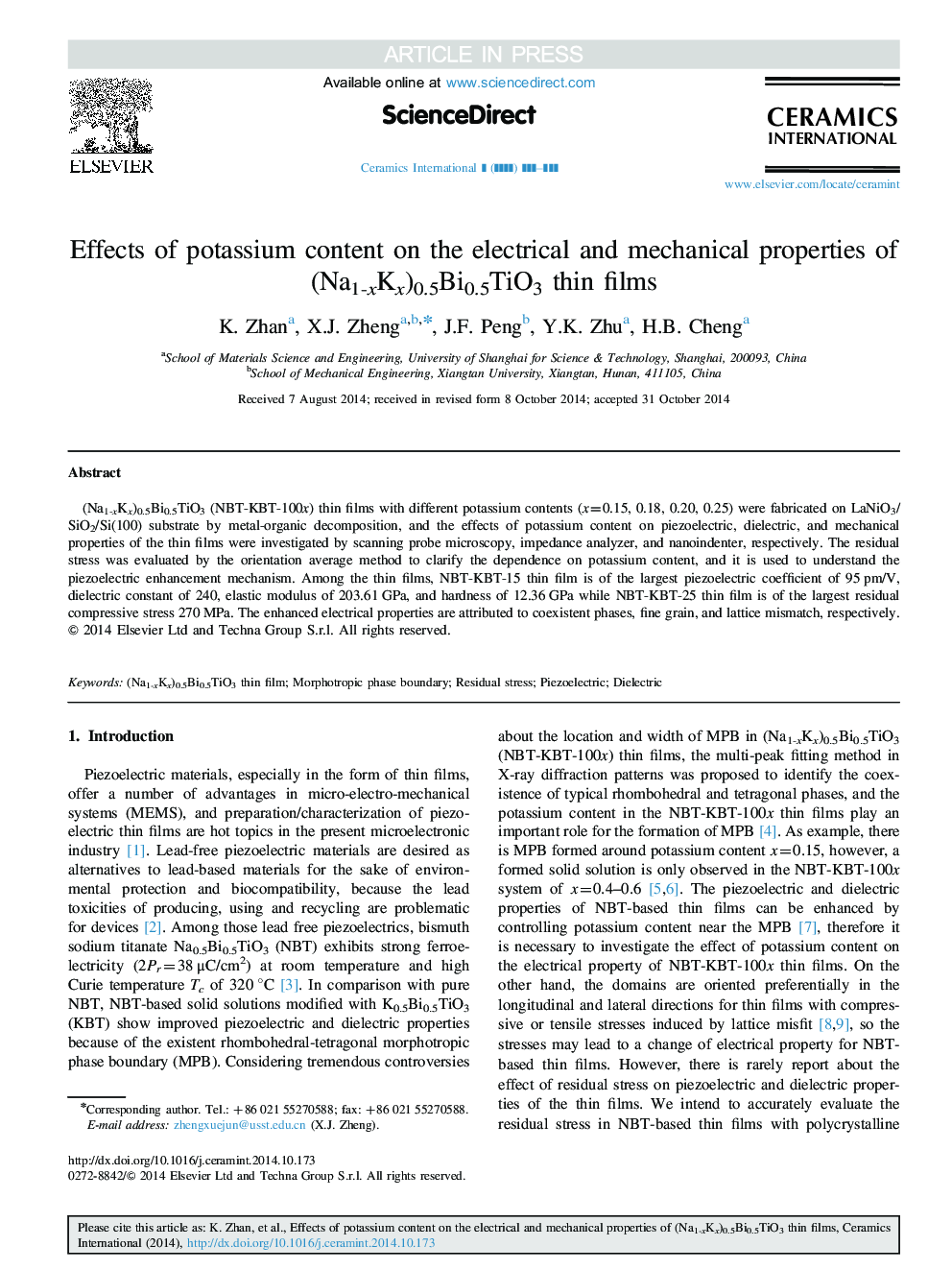 Effects of potassium content on the electrical and mechanical properties of (Na1-xKx)0.5Bi0.5TiO3 thin films