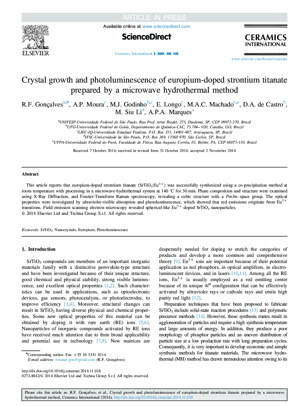 Crystal growth and photoluminescence of europium-doped strontium titanate prepared by a microwave hydrothermal method