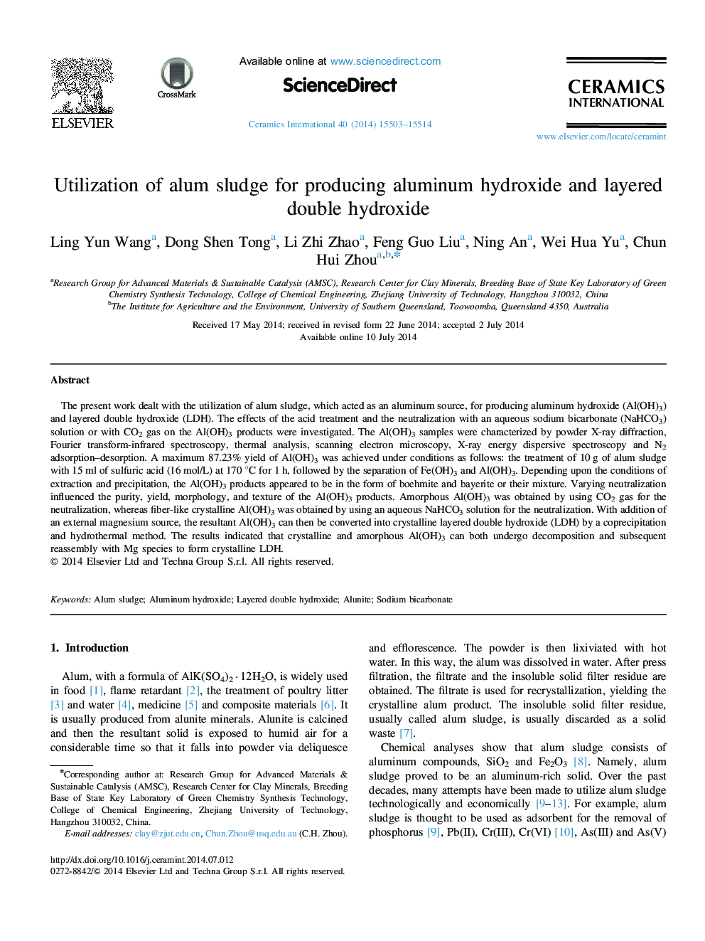 Utilization of alum sludge for producing aluminum hydroxide and layered double hydroxide