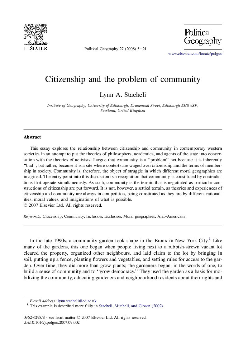 Citizenship and the problem of community