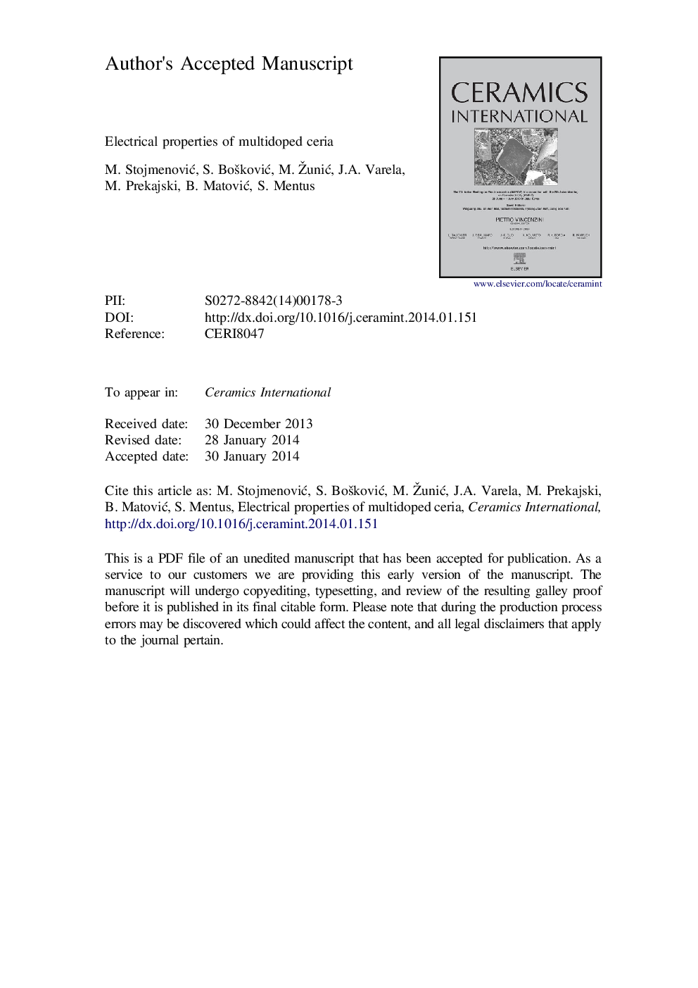 Electrical properties of multidoped ceria